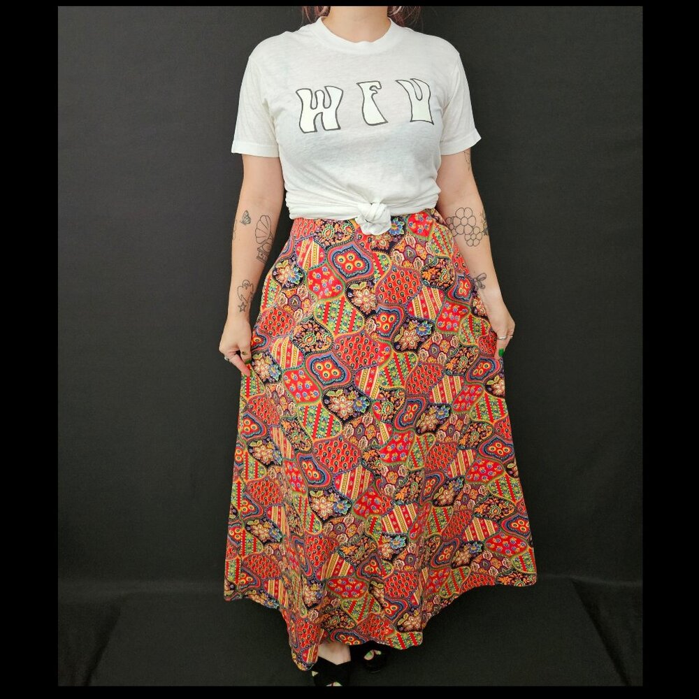60s/70s Patchwork Paisley Floral Maxi Skirt